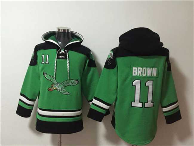 Men's Philadelphia Eagles #11 A. J. Brown Green Ageless Must-Have Lace-Up Pullover Hoodie,We sell and wholesale Men's Philadelphia Eagles #11 A. J. Brown Green Ageless Must-Have Lace-Up Pullover Hoodie on line form chian!